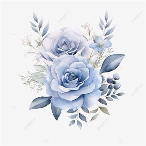 Watercolor Dusty Blue Rose Flower Or Floral Illustration For Wedding ...