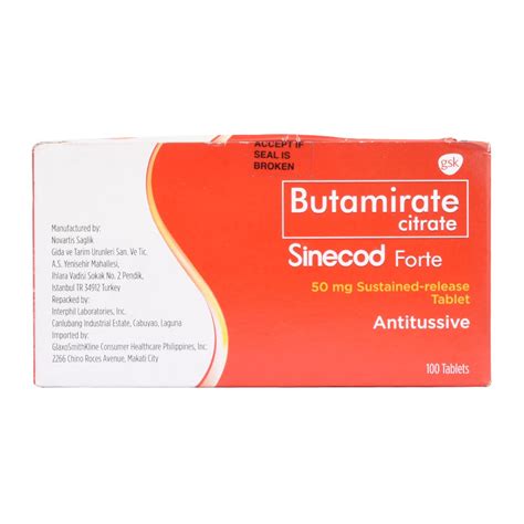 SINECOD, Butamirate Citrate 50mgx100 tablets | Watsons Philippines