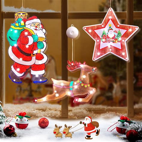 Amazon.com: Minetom 3 PCS Christmas Window Hanging Lights Decorations ...