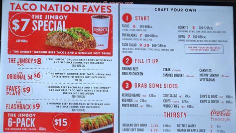 Menu at Jimboy's Tacos restaurant, Brea, Imperial Hwy