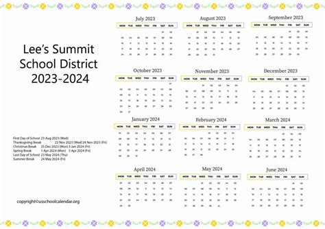 Lee's Summit School District Calendar with Holidays 2023-2024