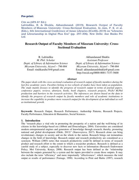 (PDF) Research Output of Faculty Members of Mizoram University: Cross ...