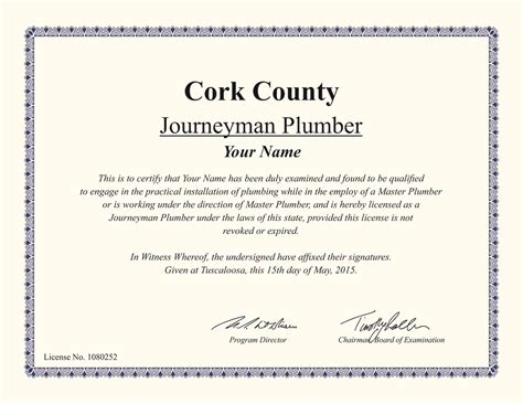 Fake Journeyman Plumber certificate - Diploma Outlet