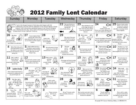 Family Lent Calendar – St. John Vianney Catholic Church