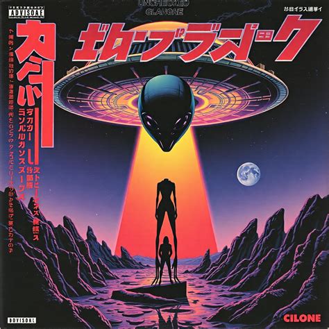 90s hip hop japanese album cover with an alien and an ufo at the ...