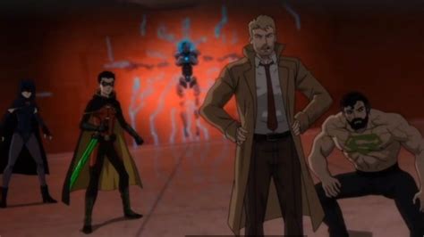 the animated characters are standing in front of an orange light