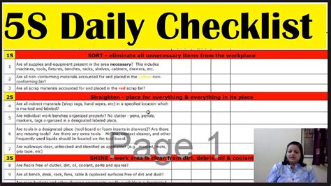 5 S Daily Checklist, 5S Daily Checklist for Team Leaders, Managers ...