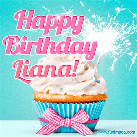 Happy Birthday Liana! Elegang Sparkling Cupcake GIF Image. | Funimada.com