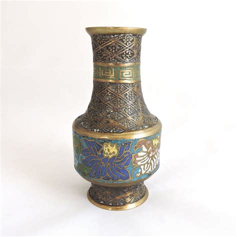 Champlevé Cloisonné Vase Japan Vintage Enamel Brass Lotus - Etsy