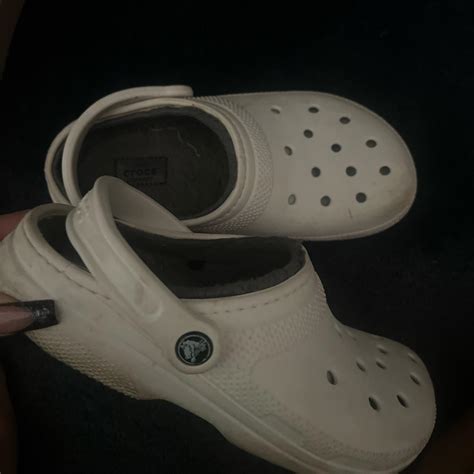 White crocs with fur Women 7 Men’s 8 Needs a new... - Depop