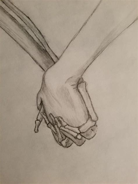 Holding hands graphite drawing skeleton bones art | Skeleton hands ...