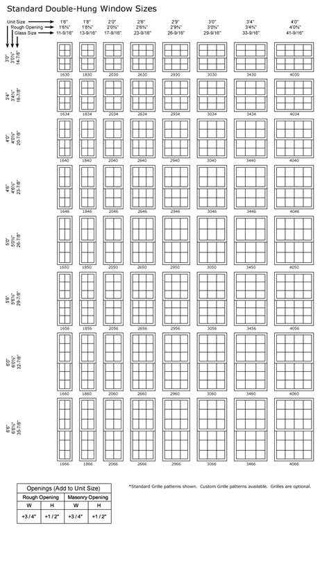 Double Hung Window Size Chart - Classic Windows, Inc.