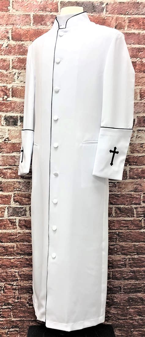 Men's Preacher Clergy Robe in White & Black - Divinity Clergy Wear