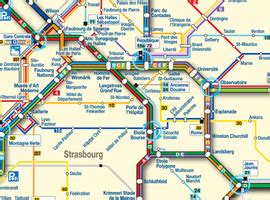 Map of Strasbourg: downtown area, tram and bus |SCB