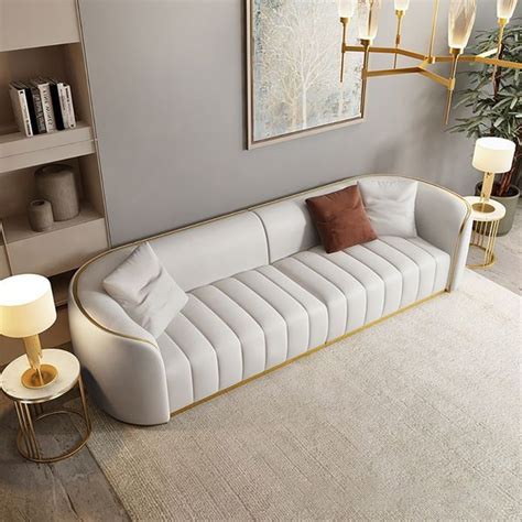 89" Modern Faux Leather Upholstered 3-Seater Sofa with Gold Legs ...