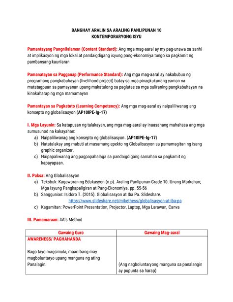 Detailed Lesson Plan Araling Panlipunan Grade 7 Banghay Aralin Sa I ...