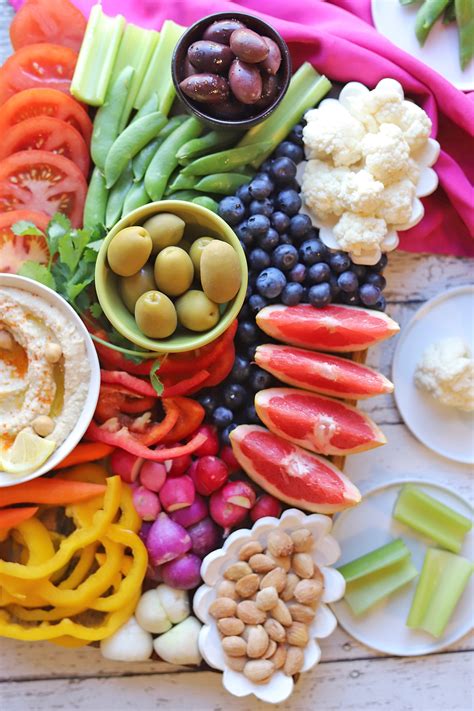 Rainbow fruit & veggie platter with hummus - Cadry's Kitchen