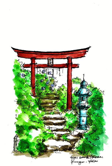 Torii Gate-/Architectural Sketch of Japanese Torii Gate/How to draw ...