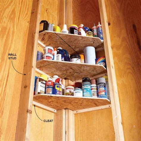 Garage Corner Shelves. Use scrap plywood or oriented strand board to ...