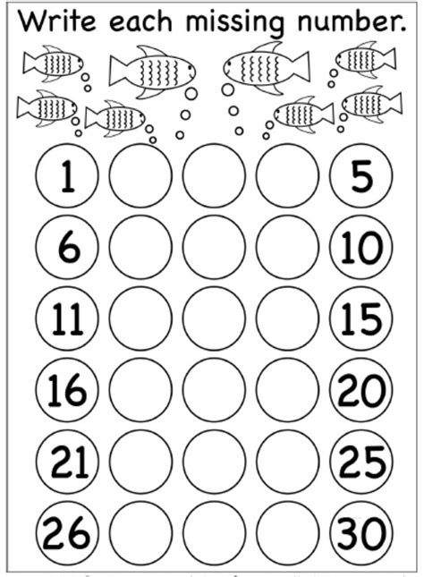 Missing Numbers to 30 Worksheet