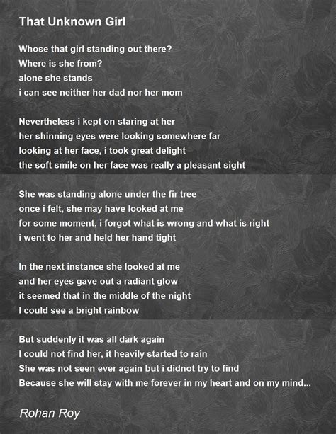 That Unknown Girl - That Unknown Girl Poem by Rohan Roy