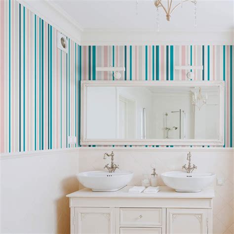 Teal and White Striped Removable Wallpaper 0297 | Walls By Me