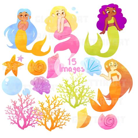 Cute Mermaid Clipart Mermaid Clip Art for Personal and | Etsy