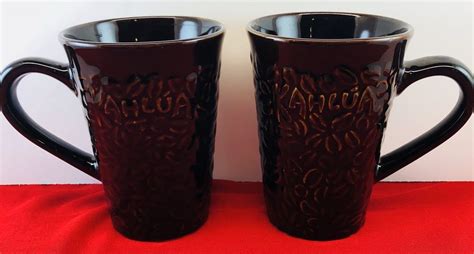 Set of Two Kahlua Brown Coffee Bean Embossed Coffee Mugs by Pernod ...