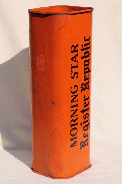 vintage metal newspaper delivery box orange & black paint, Morning Star ...