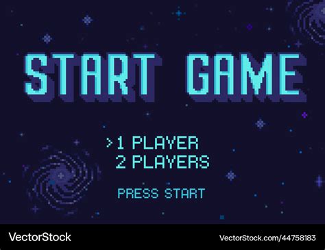 Pixel art start game screen retro 8 bit space Vector Image