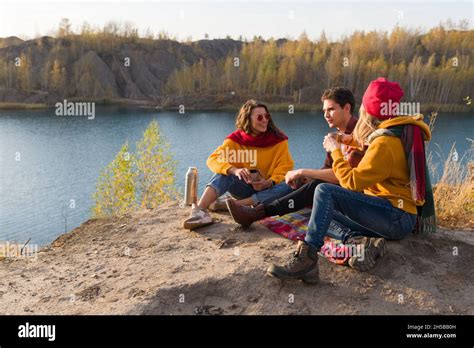 The group of young people are resting in nature Stock Photo - Alamy