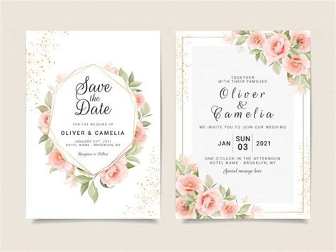 Modèle de carte d'invitation de mariage élégant serti de cadre floral ...