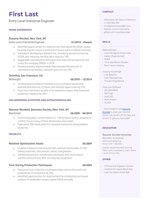 Entry Level Industrial Engineer Resume Examples for 2024 | Resume Worded