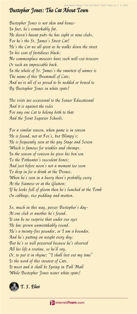 Bustopher Jones: The Cat About Town Poem by T. S. Eliot