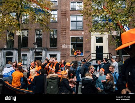 Amsterdam, Netherlands - 27 April, 2017: Streets of Amsterdam with ...