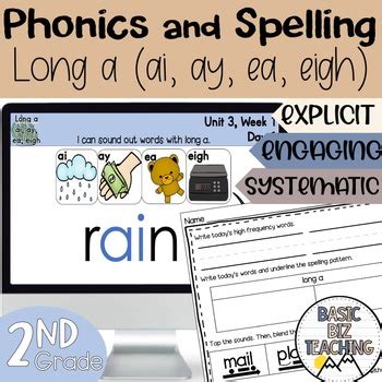 Long a digital and print phonics and spelling lessons by Basic Biz Teaching