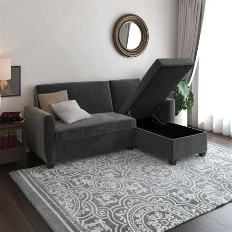 DHP Noah Sectional Sofa Bed with Storage, Twin Bed Frame, Gray Velvet ...