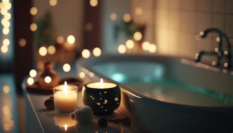 Candles in a bathtub with candles in the background | Premium AI ...