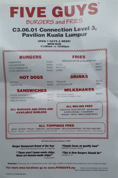 Five (5) Guys Malaysia Menu Price 2023, Location - Malaysian ...