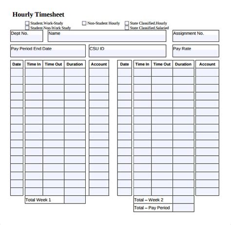 Hourly Daily Timesheet Template