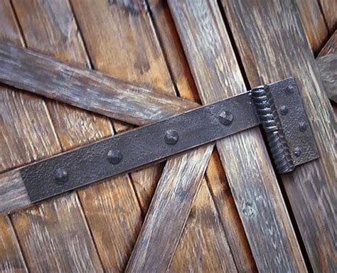 Pair of Hand Forged Barn Door Hinges Industrial Steel Wroght Rebar Gate ...