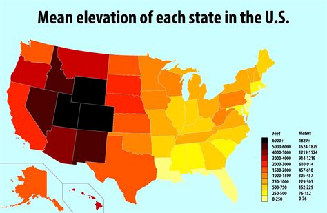 Mean elevation of each state in the U.S. [OC] [2300x1500] : MapPorn