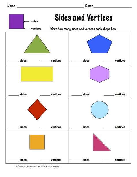 Worksheet | Sides and Vertices | Count and write how many sides and ...