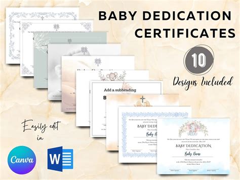 Complete Set of 10 Baptism Certificates, 10 DIY Baby Dedication ...