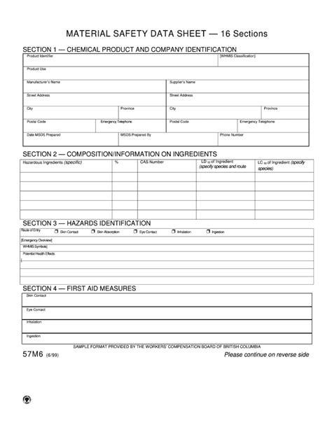 Msds Data Sheet Template - Printable Form, Templates and Letter