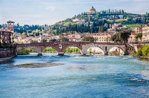 View of the river Adige with Ponte Pietra - Verona, Veneto, Italy ...