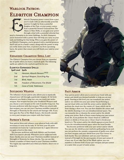 Warlock Subclass: Eldritch Champion, Martial based subclass that you ...