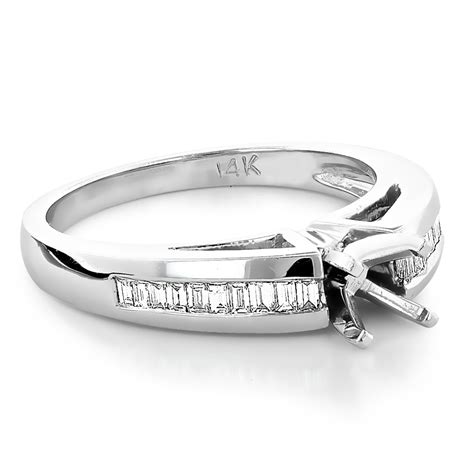 Baguette Diamond Engagement Ring Mounting 0.3ct 14K White Gold Setting ...