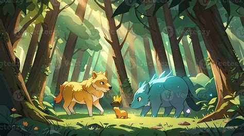 Mystical Creatures in Forest Children Book Illustration Comic Visual ...