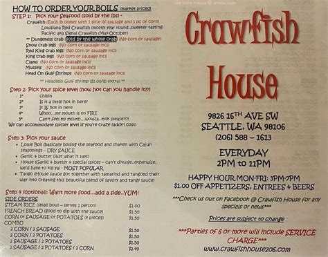 Online Menu of Crawfish House Restaurant, Seattle, Washington, 98106 ...